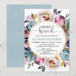 Invitation Brunch baby shower genre neutre, Bourgogne turquoi