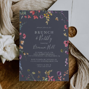 Invitation Brunch bleu classique et Fête des mariées mousseus