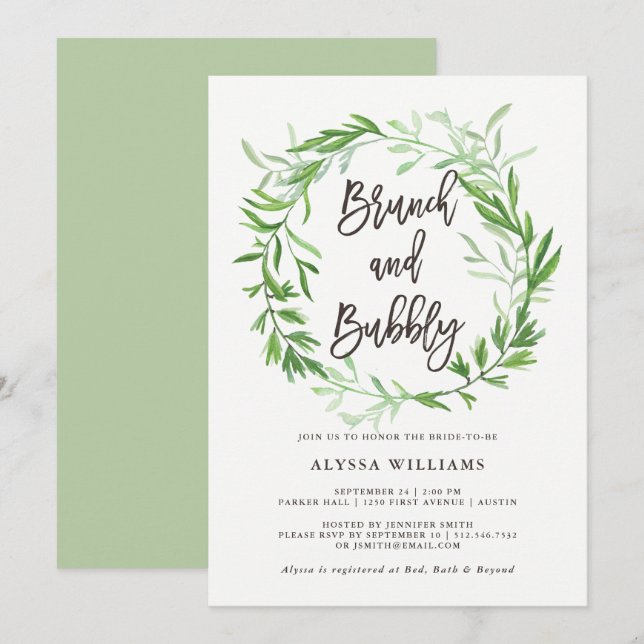 Invitation Brunch botanique de guirlande de feuille et (Devant / Derrière)