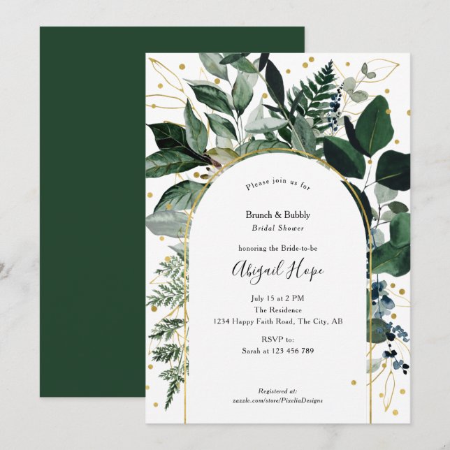 Invitation Brunch botanique moderne et élégant (Devant / Derrière)