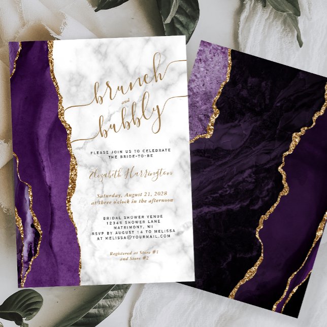 Invitation Brunch & Bubbly Agate Violet Mariage (Créateur téléchargé)