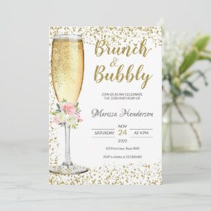 Invitation Brunch & Bubbly Anniversaire rose Floral Invitatio