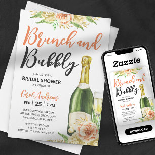 Invitation Brunch & Bubbly Aquarelle Fête des mariées florale