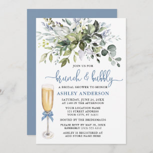 Invitation Brunch Bubbly Aquarelle verte Dusty Blue