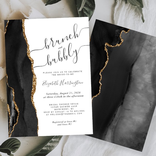 Invitation Brunch & Bubbly Black Gold Agate Enterrement de vi (Créateur téléchargé)