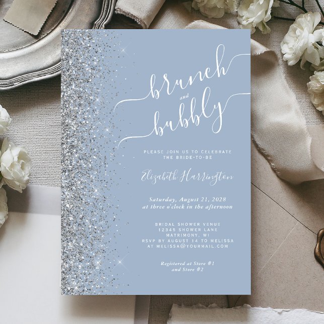 Invitation Brunch & Bubbly Bleu Poussiéreux Argent Réception  (Créateur téléchargé)