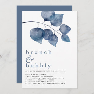 Invitation Brunch Bubbly Blue Foliage Fête des mariées Invita