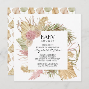 Invitation Brunch Bubbly Boho Baby shower Feuille