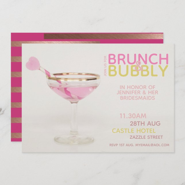 Invitation BRUNCH BUBBLY Bridesservatrices Déjeuner Brunch Co (Devant / Derrière)