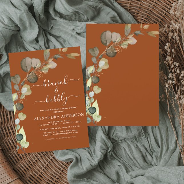 Invitation Brunch & Bubbly Burnt Orange Fête des mariées (Créateur téléchargé)