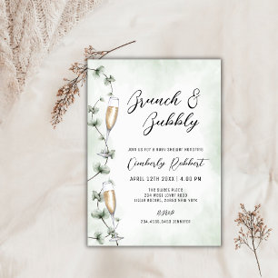 Invitation Brunch Bubbly Champagne Baby shower de verdure