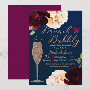 Invitation Brunch & Bubbly Champagne Bleu foncé Baby Shower