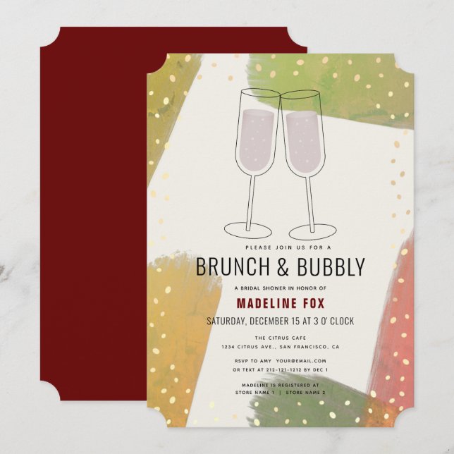 Invitation Brunch & Bubbly Champagne Fête des mariées Bourgog (Devant / Derrière)