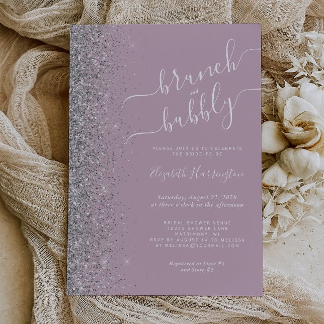 Invitation Brunch & Bubbly Dusty Lilac Silver Enterrement de  (Créateur téléchargé)