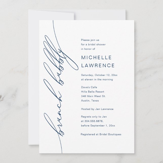 Invitation Brunch Bubbly, fête de la Fête des mariées (Devant)