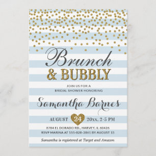 Invitation Brunch Bubbly Fête des mariées Bleu Bleu Or Chic