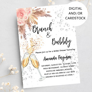 Invitation Brunch Bubbly Fête des mariées blush pampas herbe