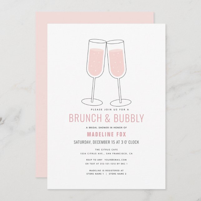 Invitation Brunch & Bubbly Fête des mariées champagne moderne (Devant / Derrière)