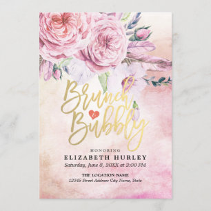 Invitation Brunch & Bubbly Fête des mariées Chic Plumes flora