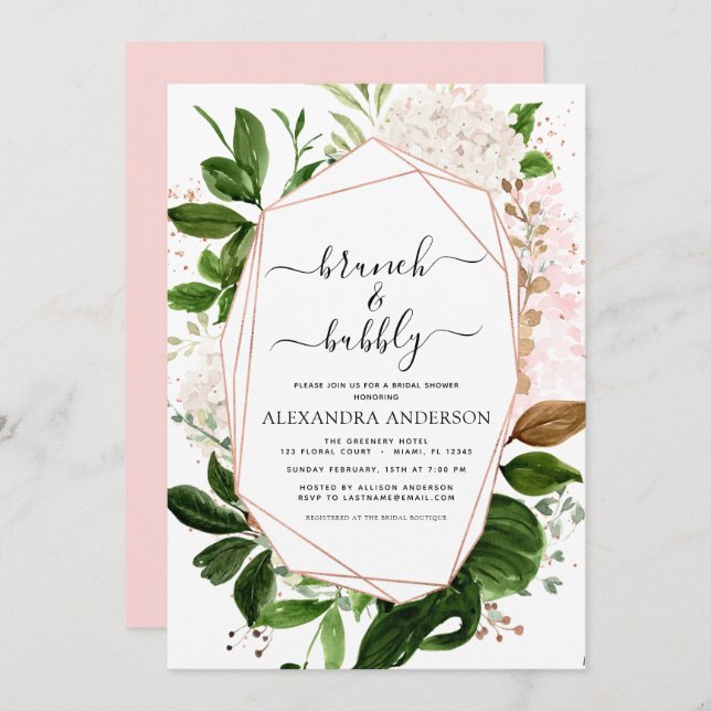 Invitation Brunch & Bubbly Fête des mariées de verdure Invita (Devant / Derrière)