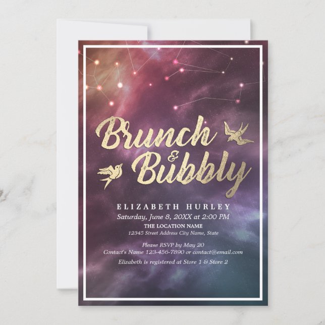 Invitation Brunch Bubbly Fête des mariées Étoiles de nuit Sky (Devant)