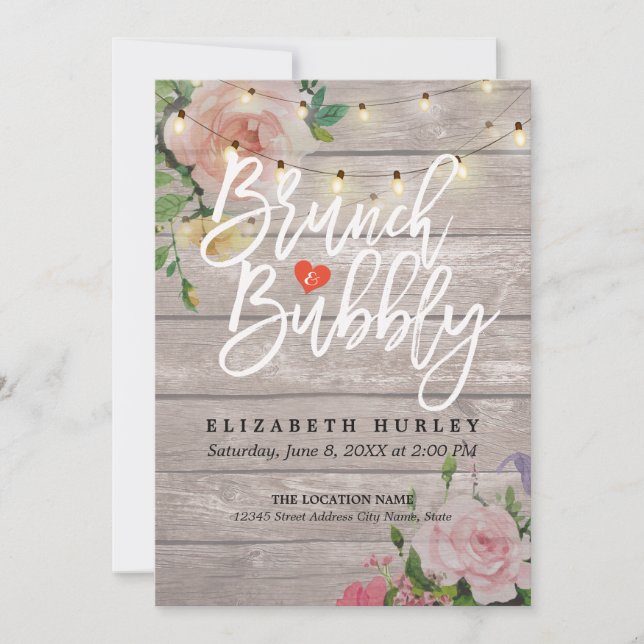 Invitation Brunch Bubbly Fête des mariées Floral (Devant)