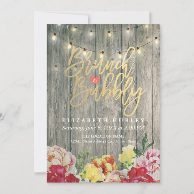 Invitation Brunch Bubbly Fête des mariées Floral (Devant)