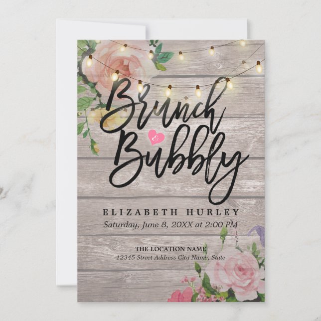 Invitation Brunch Bubbly Fête des mariées Floral (Devant)