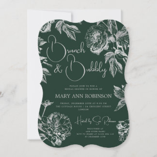 Invitation BRUNCH BUBBLY Fête des mariées florale argent Émer