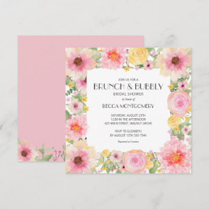 Invitation Brunch Bubbly Fête des mariées florale rose