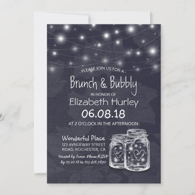 Invitation Brunch Bubbly Fête des mariées Mason Jar String Lu (Devant)