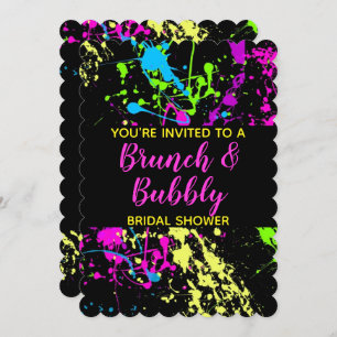 Invitation Brunch Bubbly Fête des mariées Neon Paint Splatter