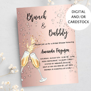 Invitation Brunch Bubbly Fête des mariées rose bulles d'or