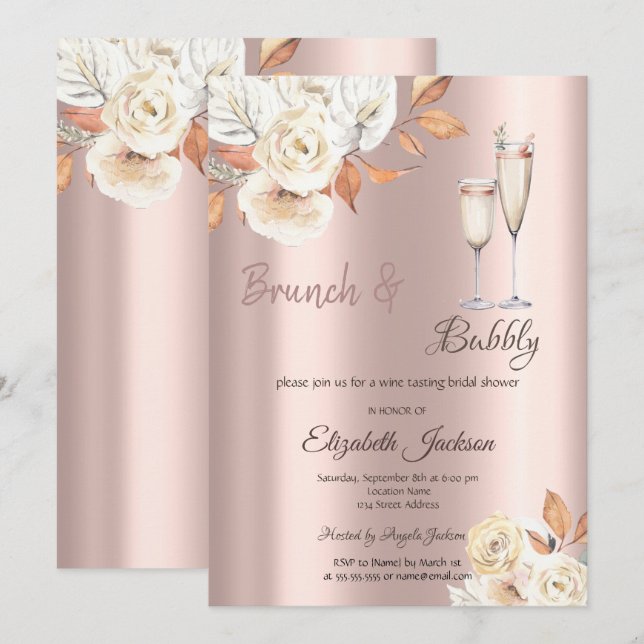 Invitation Brunch & Bubbly Fleurs d'Automne Réception de Mari (Devant / Derrière)