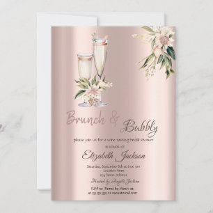 Invitation Brunch & Bubbly Fleurs Roses Gouttes à Gouttes Réc