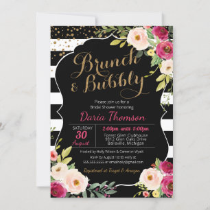 Invitation Brunch & Bubbly Floral Black White Rose Douche