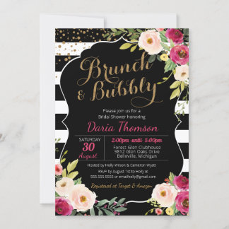 Invitation Brunch & Bubbly Floral Black White Rose Douche