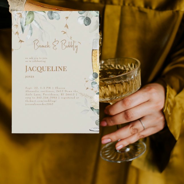 Invitation Brunch & Bubbly Floral Blanc Crème (Créateur téléchargé)