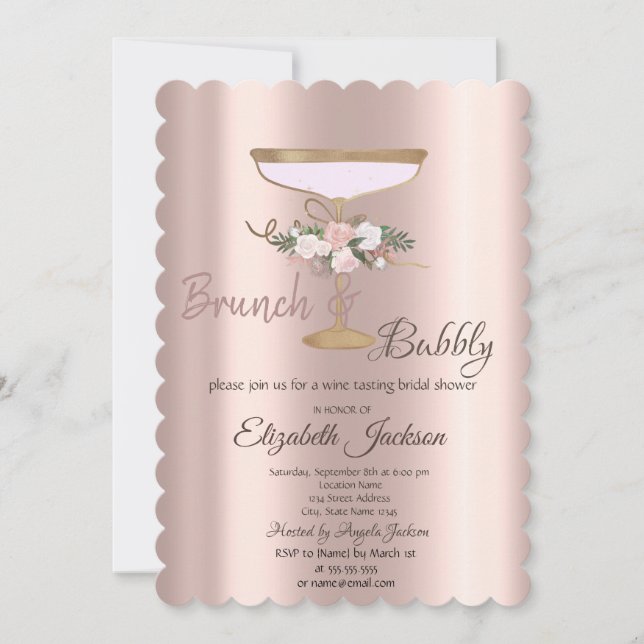 Invitation Brunch & Bubbly Floral Verre Réception de Mariage (Devant)