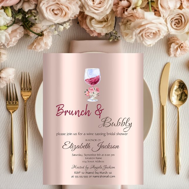 Invitation  Brunch & Bubbly Floral Verres Drips  (Créateur téléchargé)