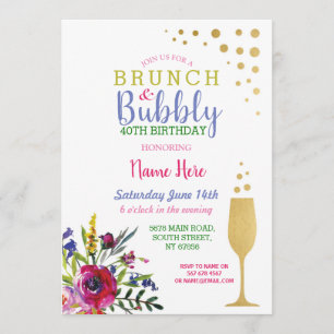 Invitation Brunch & Bubbly Gold Anniversaire Floral Invitatio