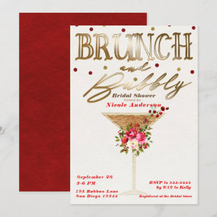Invitation Brunch & Bubbly Gold Red Fête de Mariage
