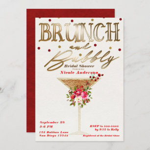 Invitation Brunch & Bubbly Gold Red Holiday Fête des mariées