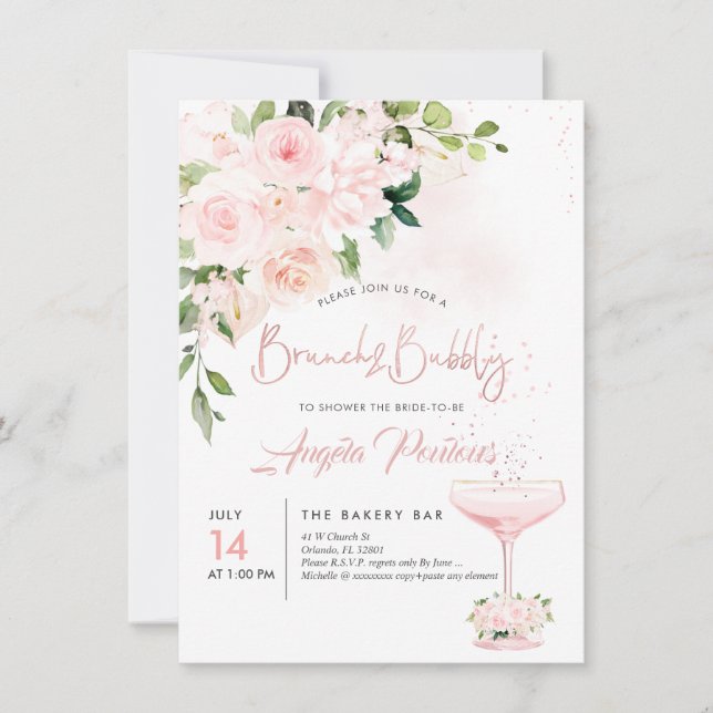 Invitation Brunch Bubbly H2 Blush Anthuriums Rose Peonies (Devant)