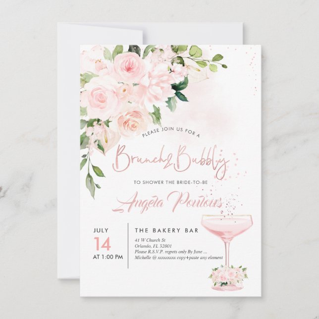 Invitation Brunch Bubbly H2 Blush Anthuriums Roses Paeonies  (Devant)