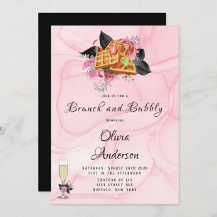 Invitation Brunch & Bubbly I à encres florales rose de luxe