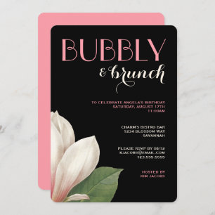 Invitation Brunch Bubbly Magnolia Sud Noir d'ivoire rose