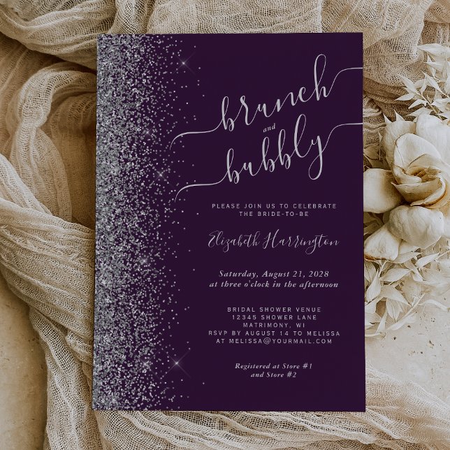 Invitation Brunch & Bubbly Mariage Violet Argent (Créateur téléchargé)