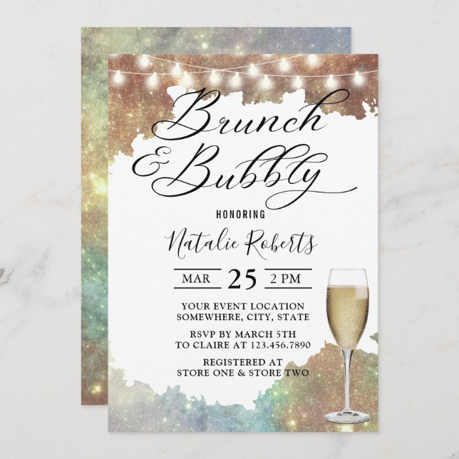 Invitation Brunch & Bubbly Parties scintillant moderne Fête d (Devant / Derrière)