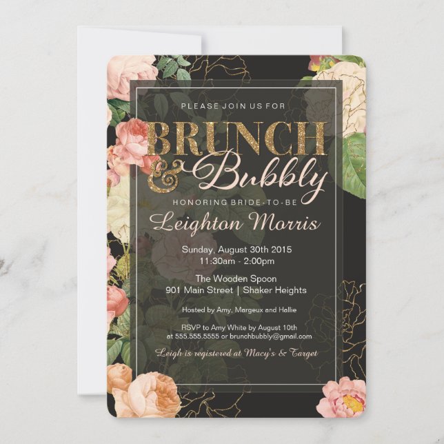Invitation Brunch & Bubbly Parties scintillant Vintage douche (Devant)